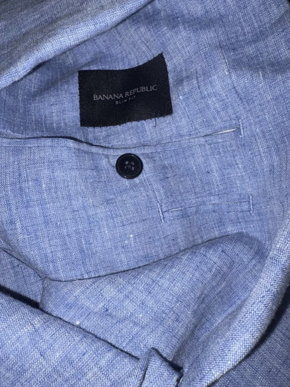Banana Republic Blue Sport Coat Jacket Men 40 R Slim Fit 100 % Linen Blazer